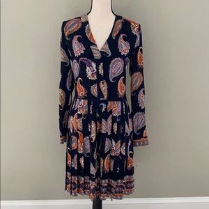 Tory Burch pleated v neck long sleeve dress